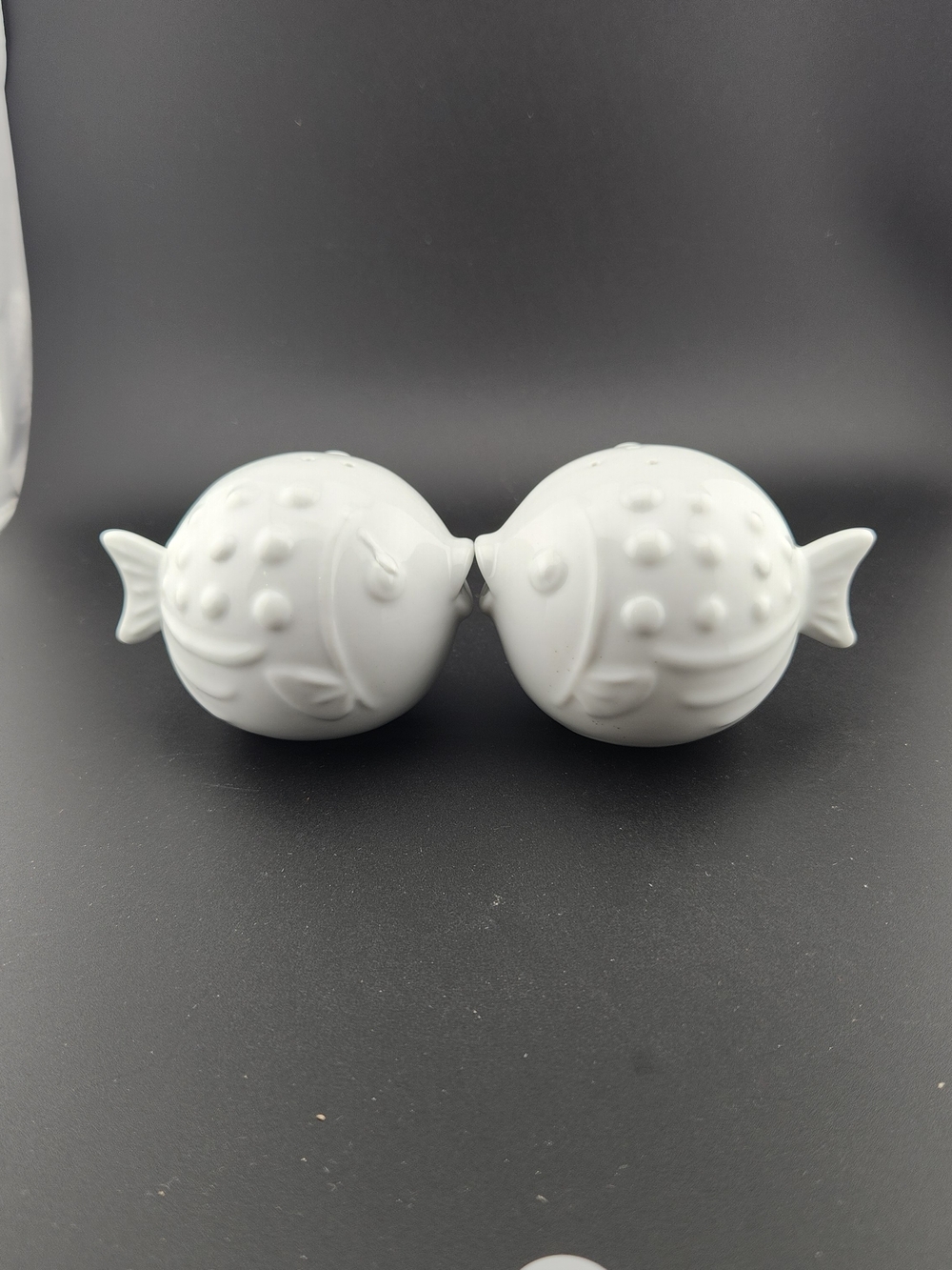 White Ceramic Puffer Fish Salt & Pepper Shakers